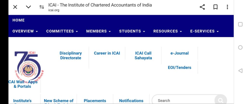 CA Intermediate Exam Registration page